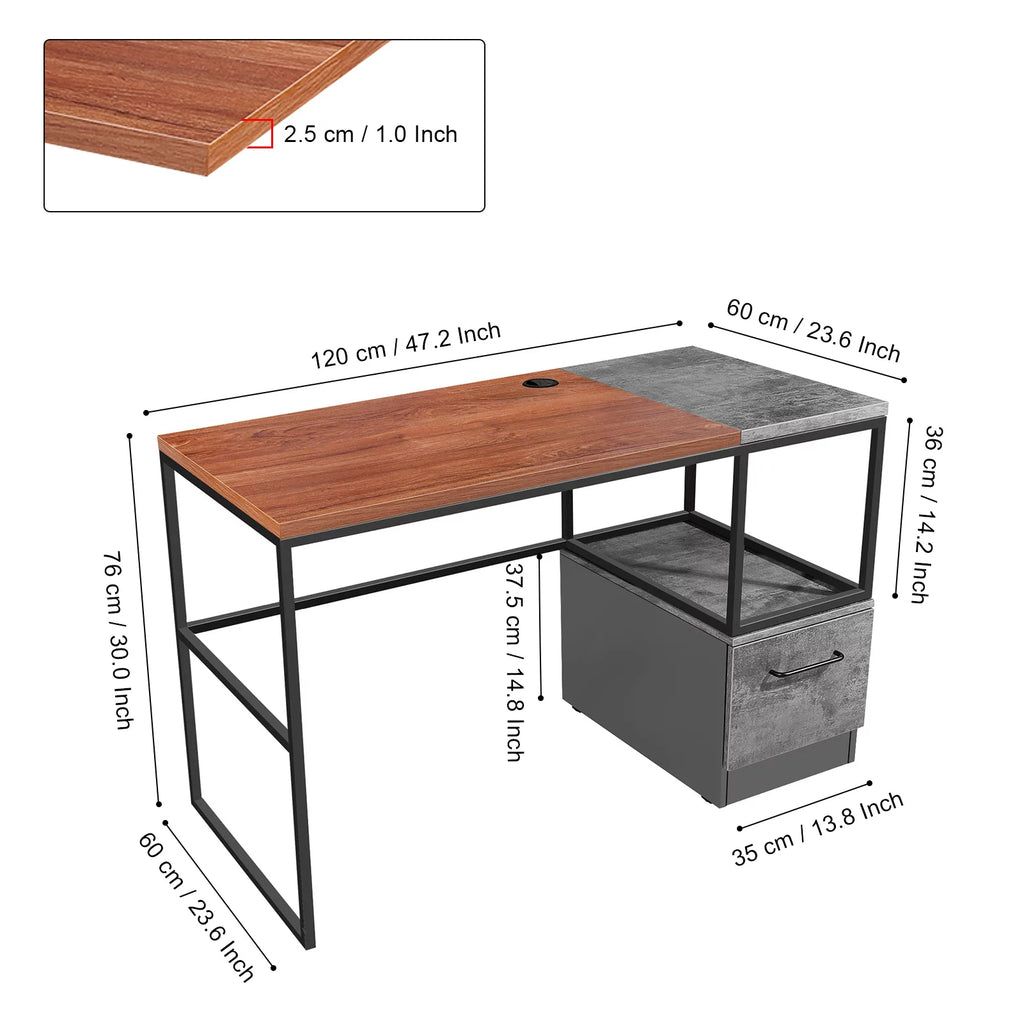 47" Home Office Desk with File Drawers Storage Shelves M6265