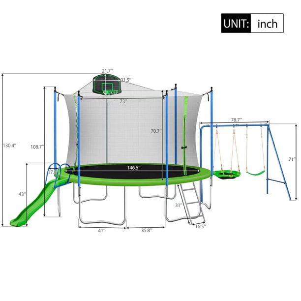 12/14FT Trampoline with Swing and Slide, 1000LBS Capacity X361429