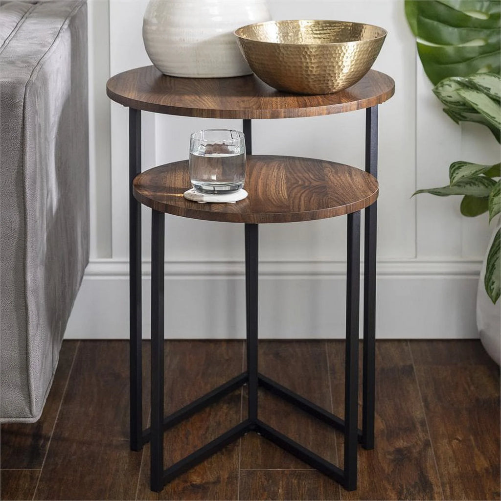 Dark Walnut Black Nesting End Tables Set of 2 K4479