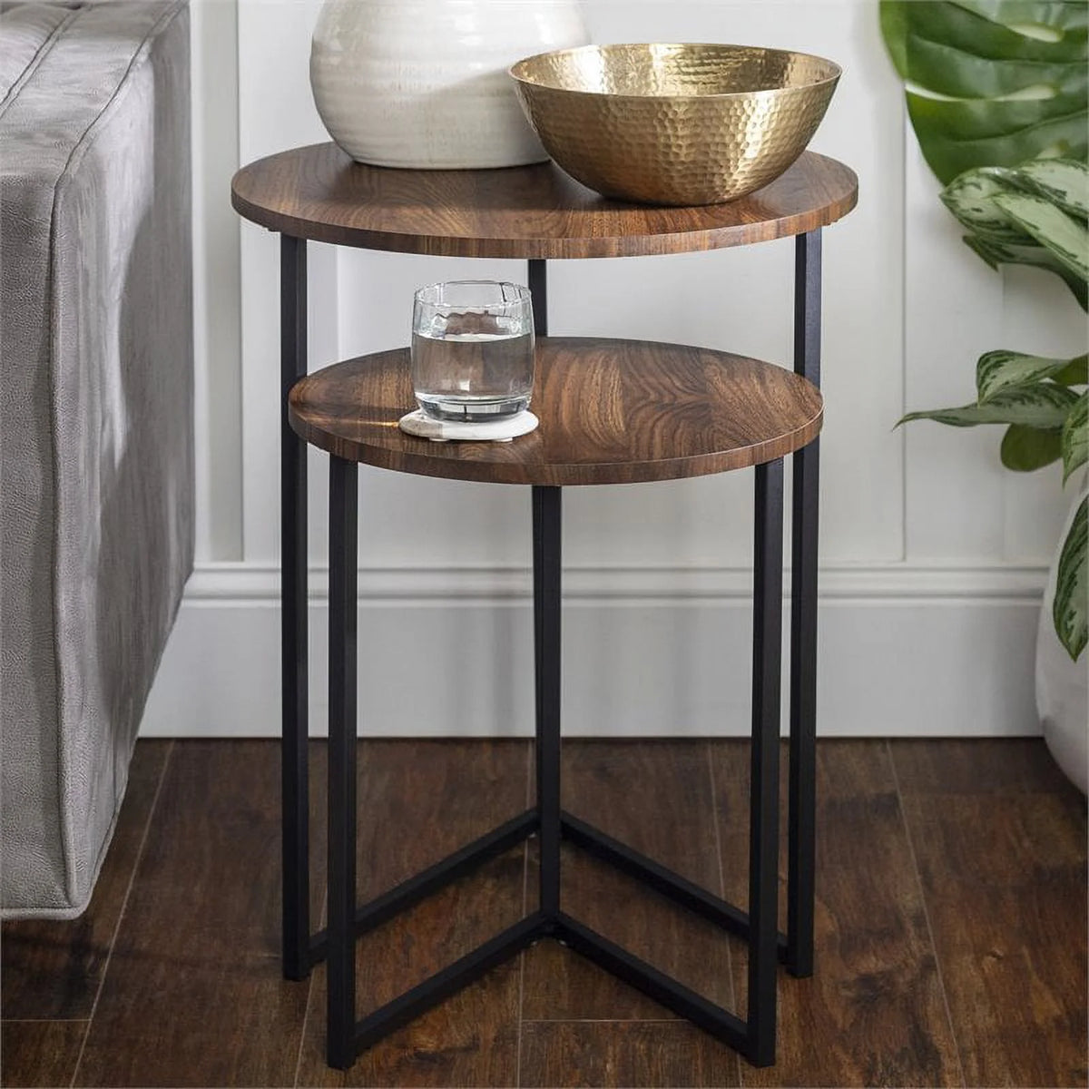 Dark Walnut Black Nesting End Tables Set of 2 K4479