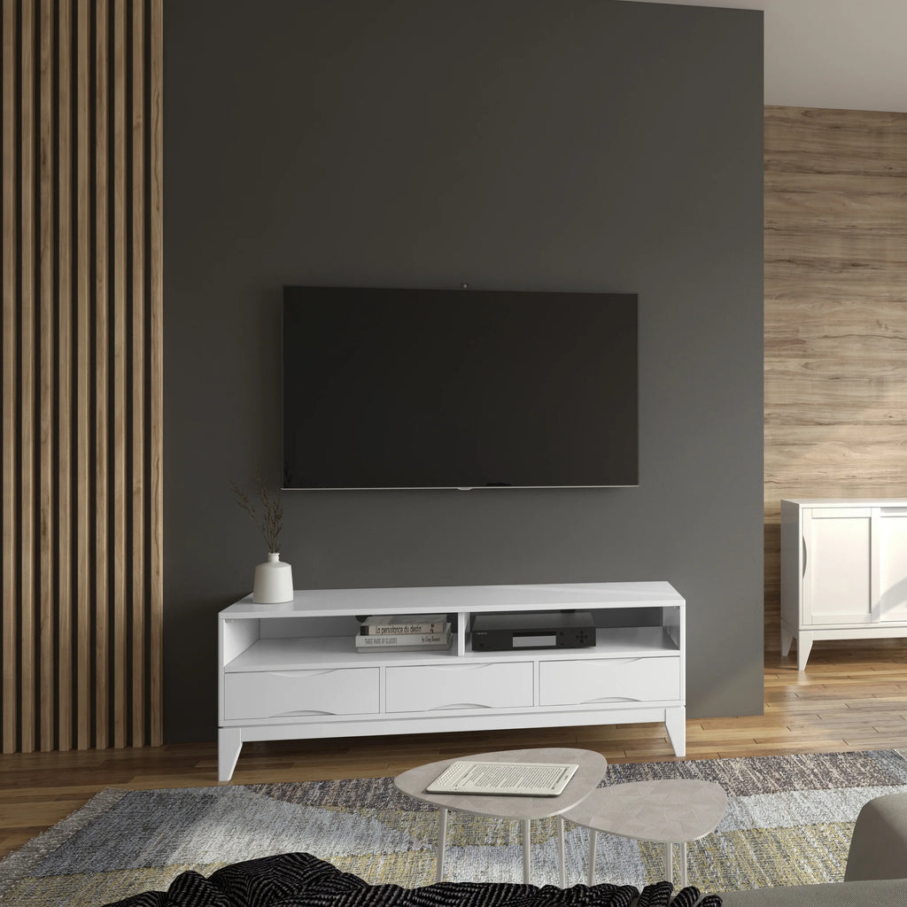 White 60 inch Wide Solid Hardwood TV Media Stand Z11066