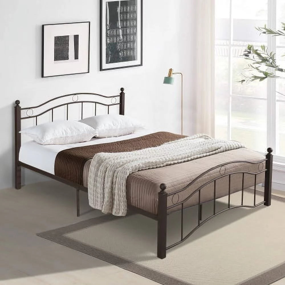 King Size Metal Bed Frame with Headboard and Footboard Bronze L581499