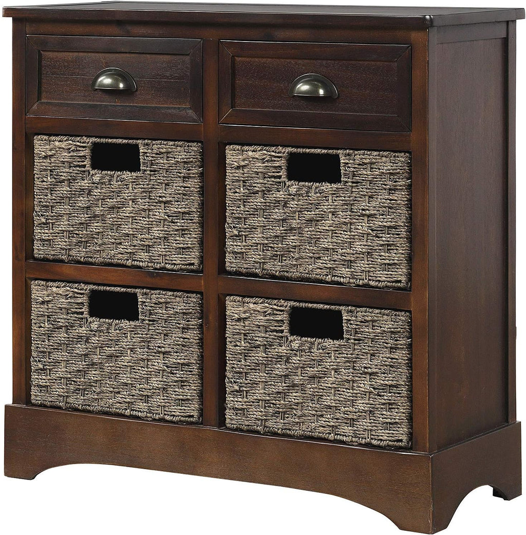 White Wicker Storage Cabinet with 4 Baskets and 2 Drawers M59471