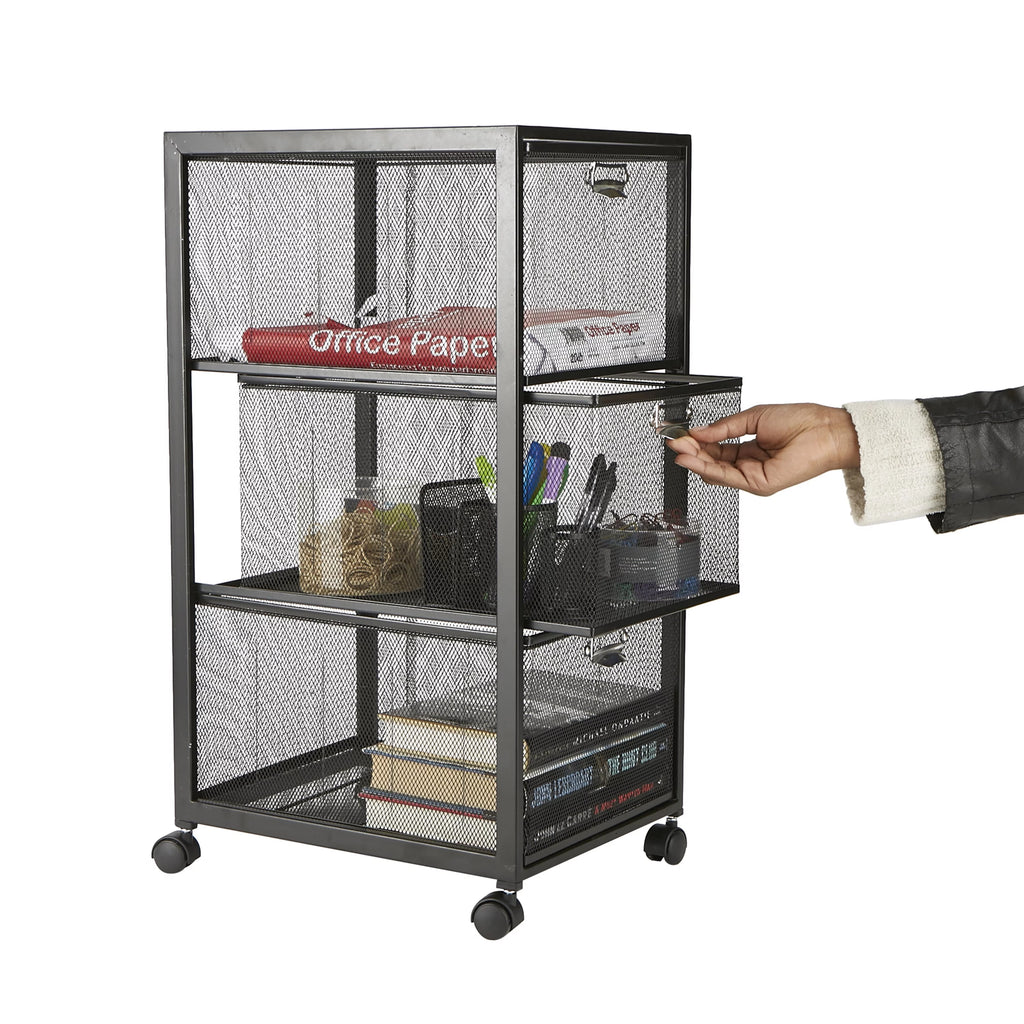 Rolling Utility Cart with 3 Drawers, Black Y9943