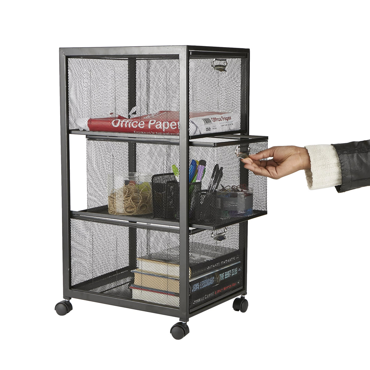 Rolling Utility Cart with 3 Drawers, Black Y9943