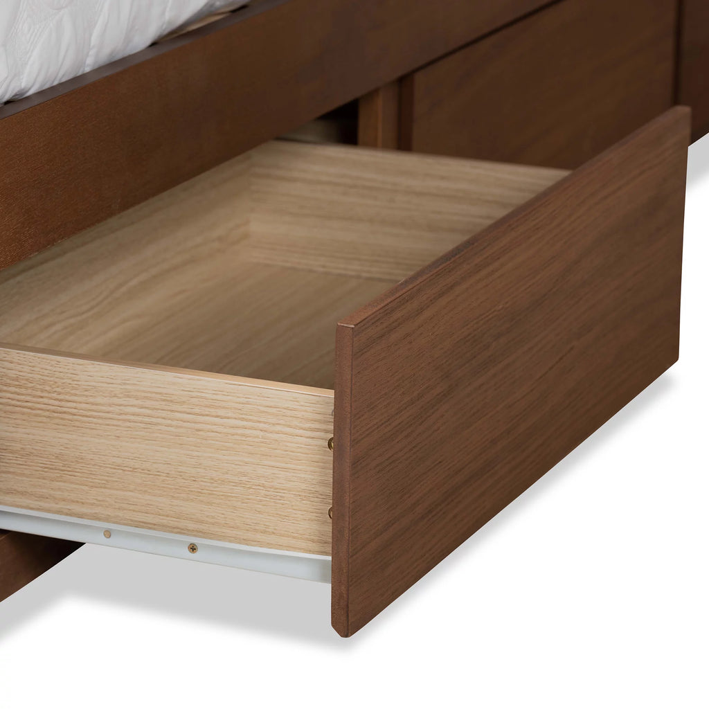King Ash Walnut Wood Storage Platform Bed F2058