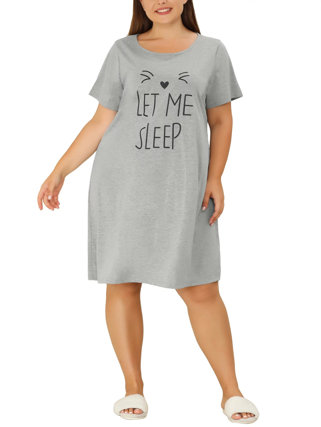 Plus Size Cat Prints Short Sleeves Nightgowns P155