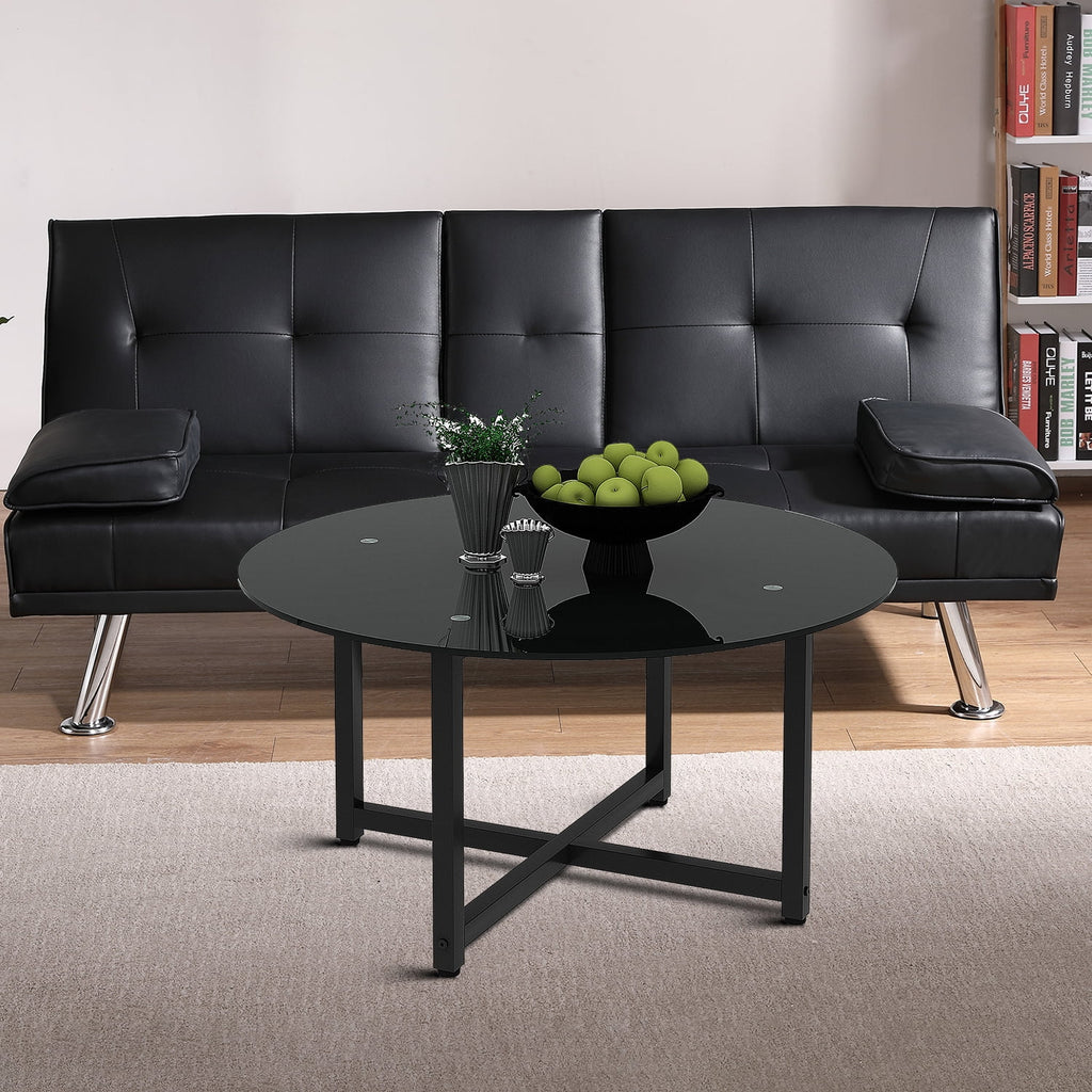 Round Glass Coffee Table with Metal Base Q7924