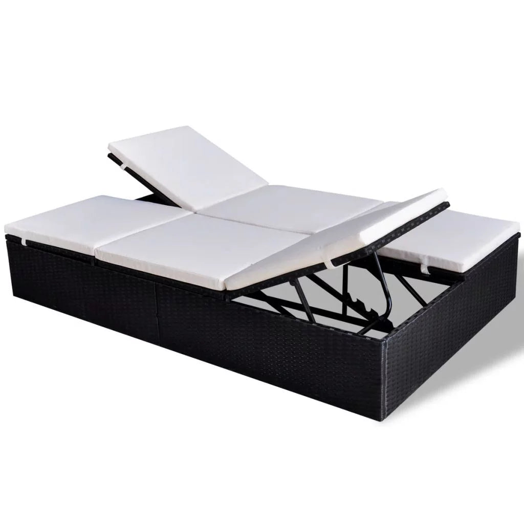 Double Chaise Lounge Chair 2-Person Poly Rattan Sun Lounger with Adjustable Cushion O687