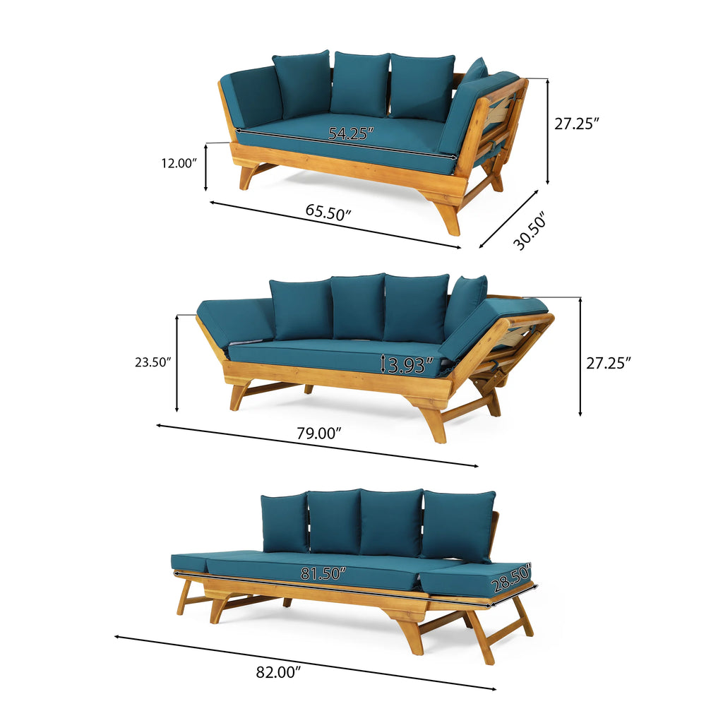 Acacia Wood Outdoor Expandable Daybed with Cushions N6867