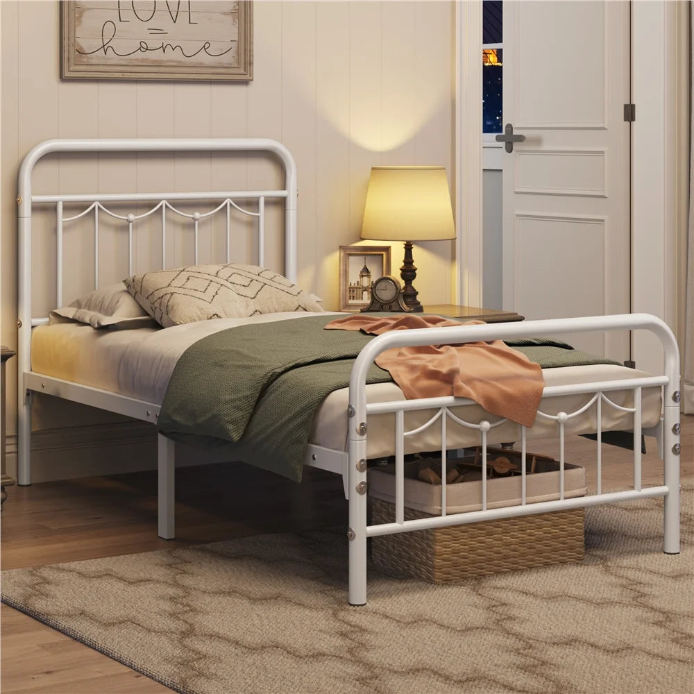 Queen Size Matte Black Metal Platform Bed Frame with Headboard and Footboard R638600