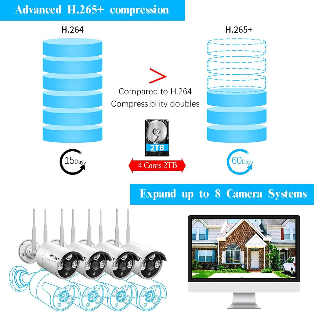 2K Wireless Security Camera System with 2TB Hard Drive, 4Pcs Outdoor Cameras, Audio, Night Vision S754973
