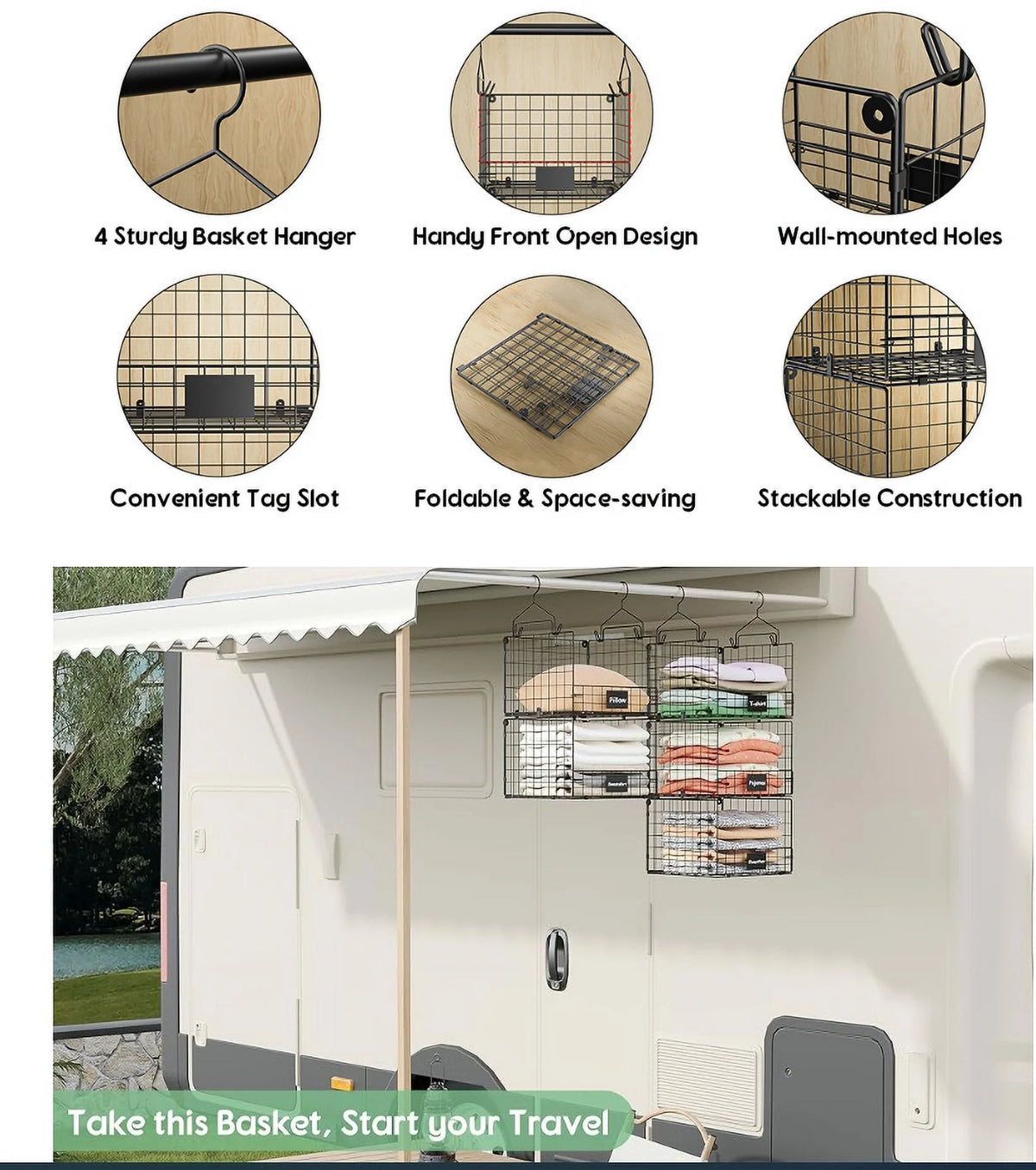 5 Tiers Hanging Closet Shelves Organizer with S Hooks U149897