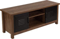 Oak Wood Grain Storage Bench with Metal Cabinet Doors Y769139