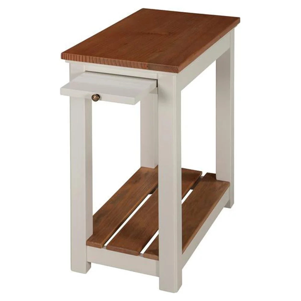 Ivory End Table with Pull-out Shelf T325