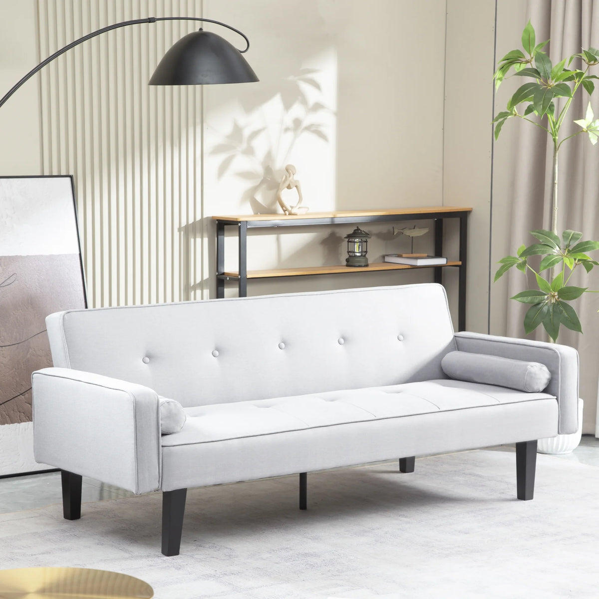 Linen Futon Sofa Bed with Armrests Y24154