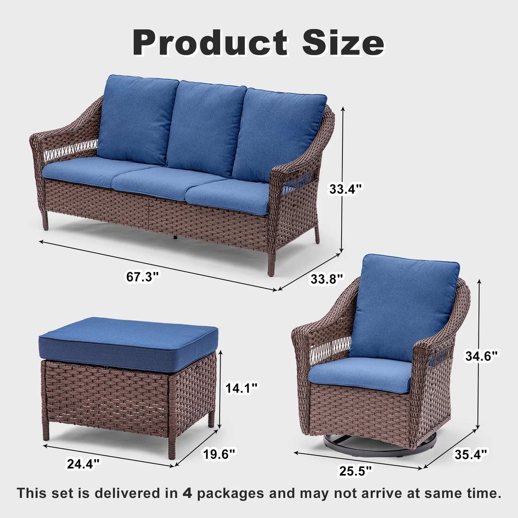 7 Pieces Rattan Patio Sofa Set with Cushions P890