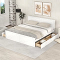 King Size White Wooden Platform Bed with Storage Drawers Z136