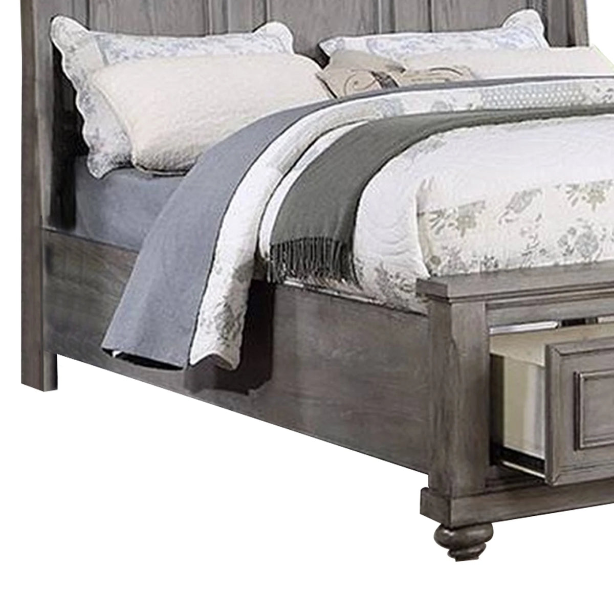 California King Bed with Storage Drawers Oak Gray Wood V8353