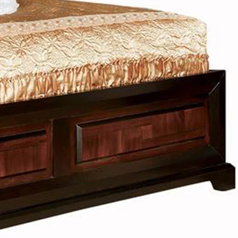Queen Size Wooden Parquet Design Bed Brown M1474