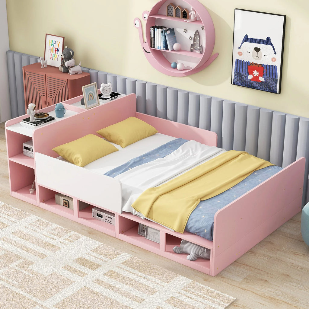 Wood Platform Bed with Storage Headboard and Cabinets F671693