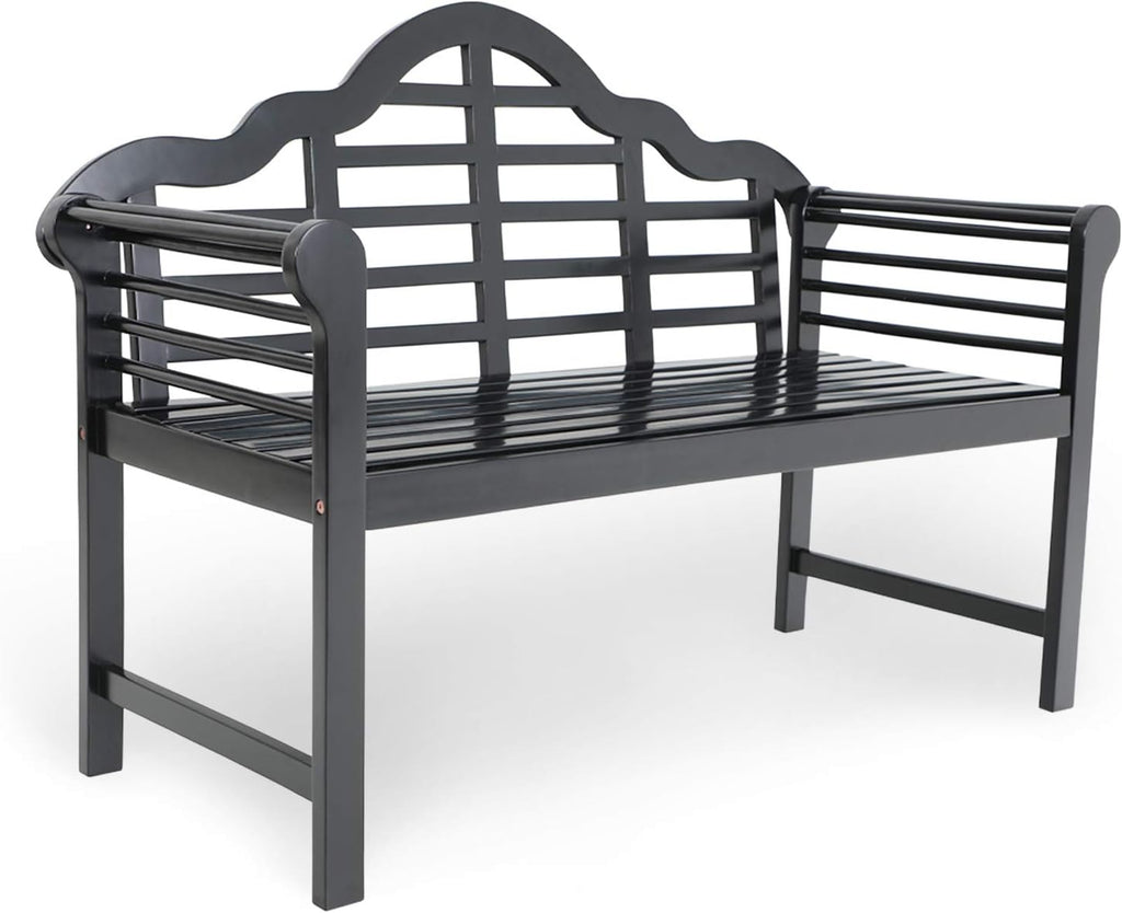 Black Acacia Wood Outdoor Bench with Backrest and Armrests E149217