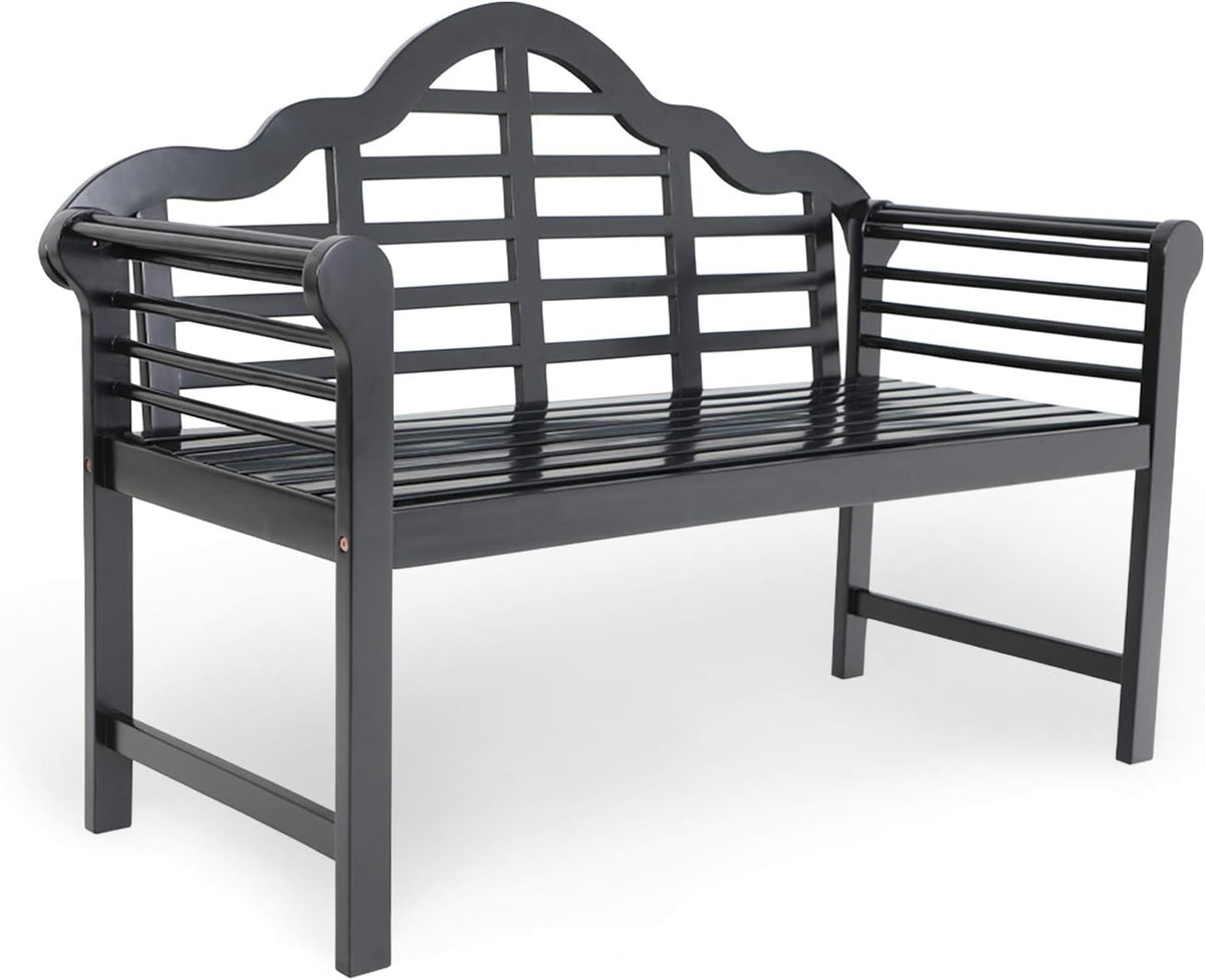 Black Acacia Wood Outdoor Bench with Backrest and Armrests E149217