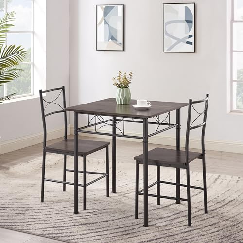 3-Piece Iron Wood Square Table Set with 2 Chairs E48133