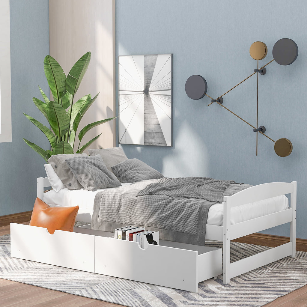 White Twin Storage Bed Frame with Drawers H9366
