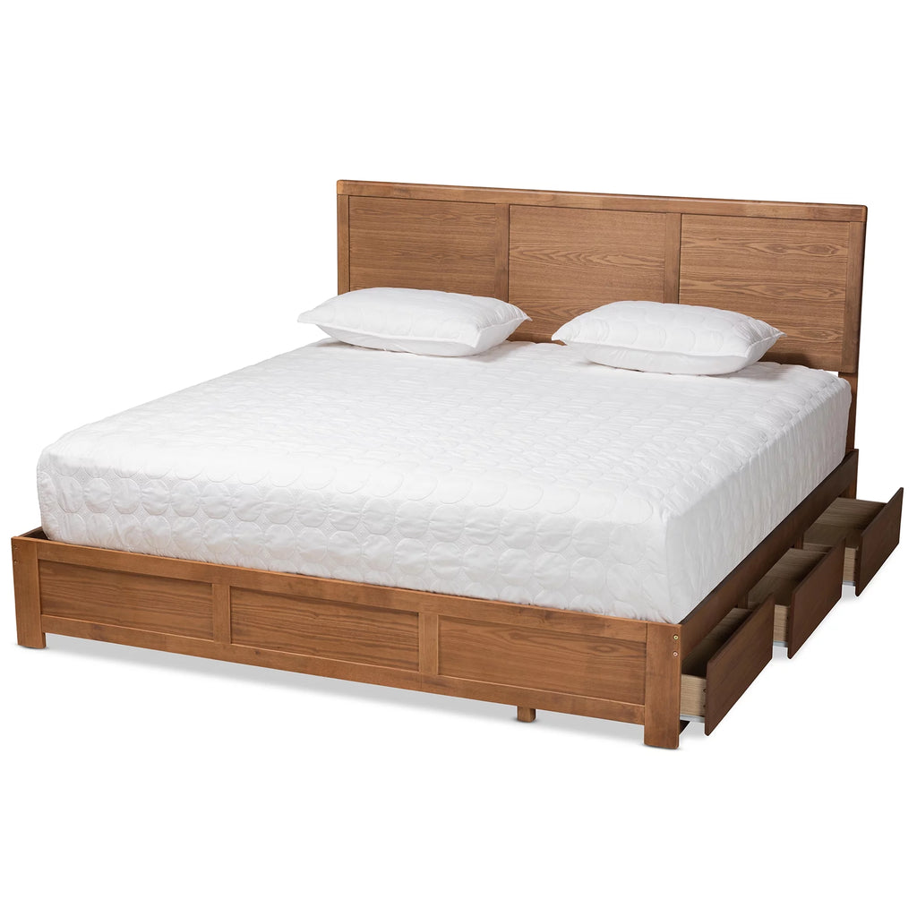 King Ash Walnut Wood Storage Platform Bed F2058