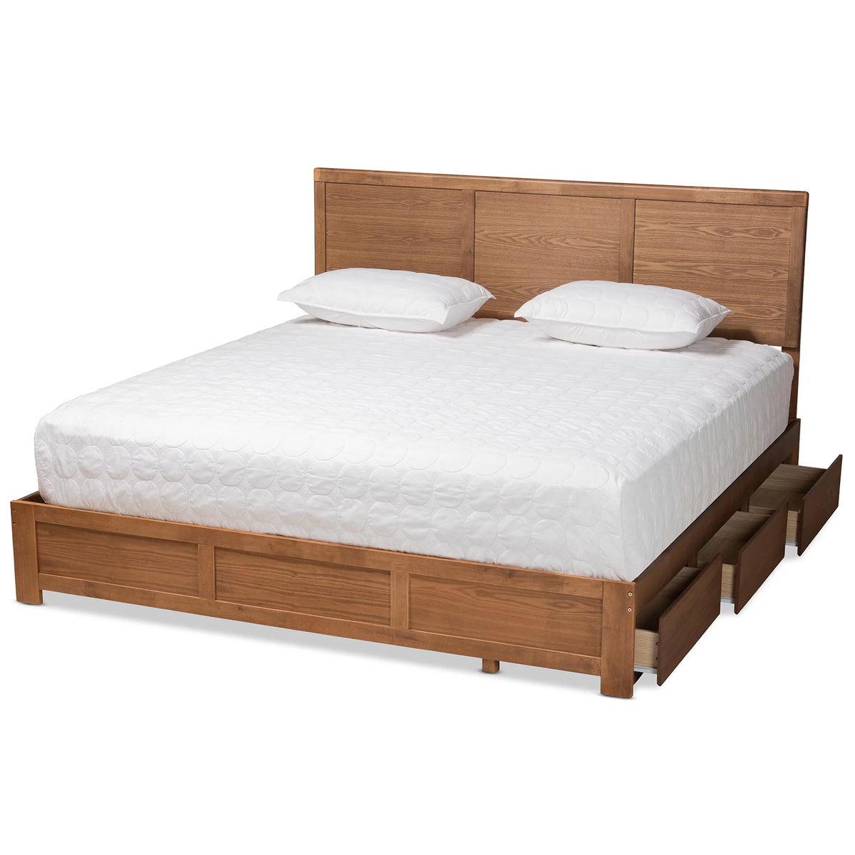 King Ash Walnut Wood Storage Platform Bed F2058