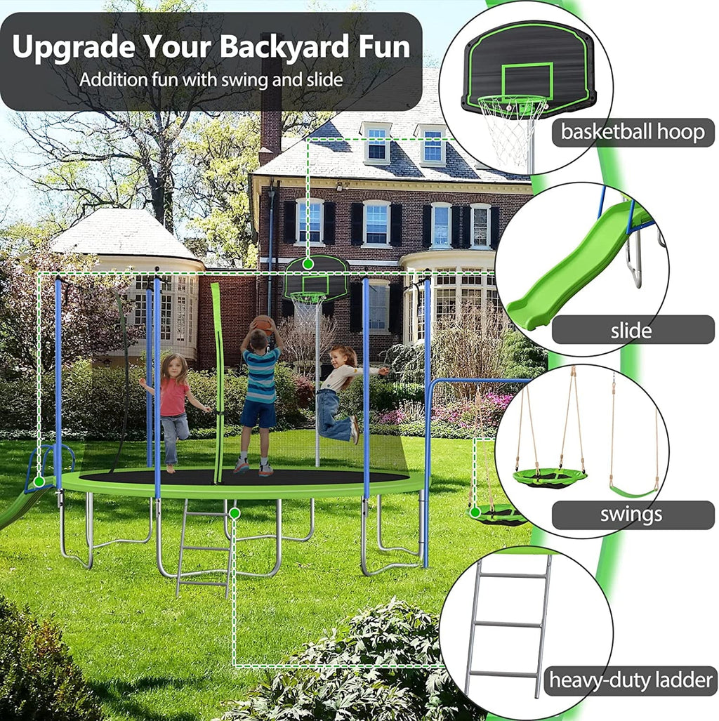 12/14FT Trampoline with Swing and Slide, 1000LBS Capacity X361429