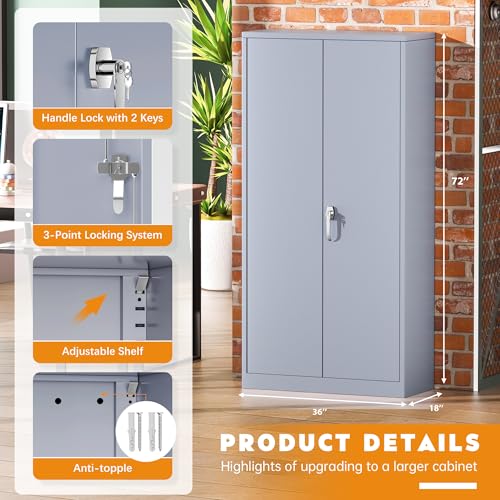 72" Black Locking Steel Storage Cabinet with 4 Adjustable Shelves Z450
