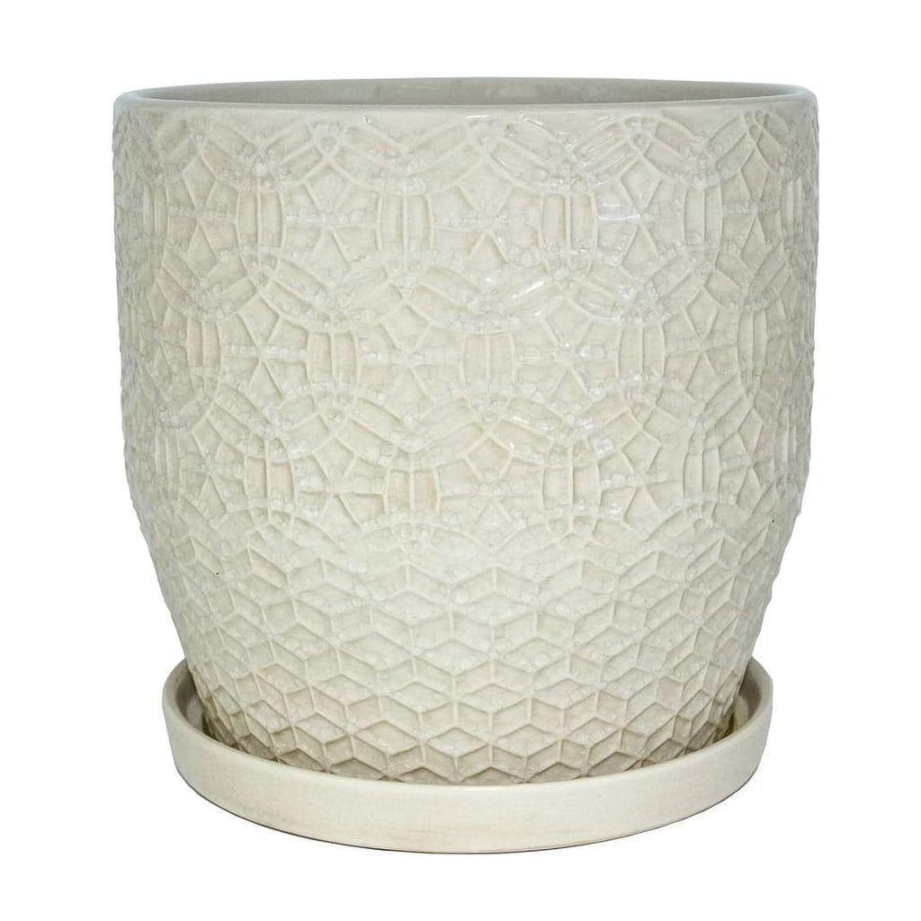 10" Round White Ceramic Planter V4887