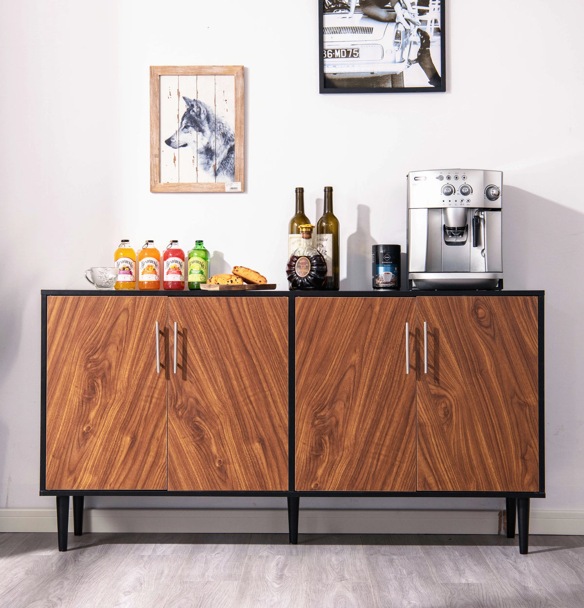Black 65 inch TV Stand with Doors P386