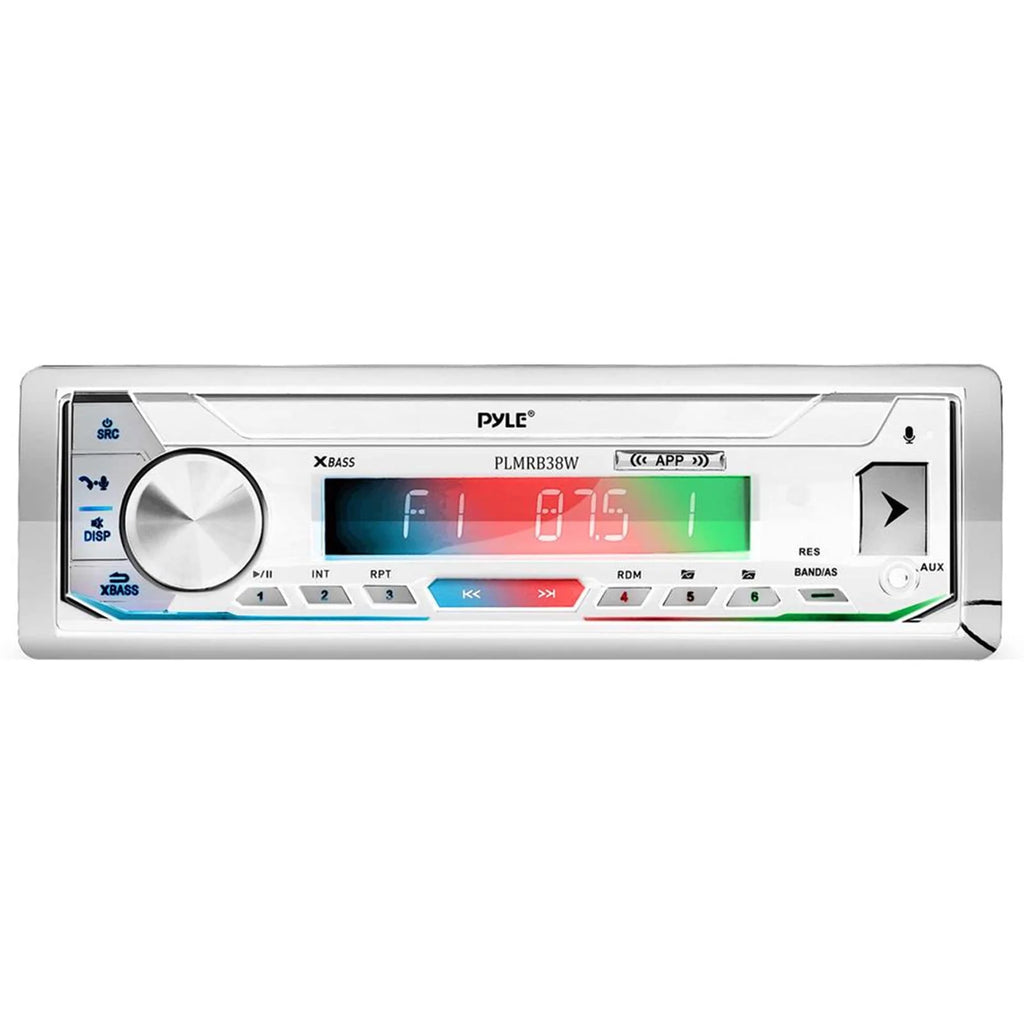 Single DIN Marine Stereo Receiver with 2 Pairs 6.5'' Waterproof LED Speakers X17490