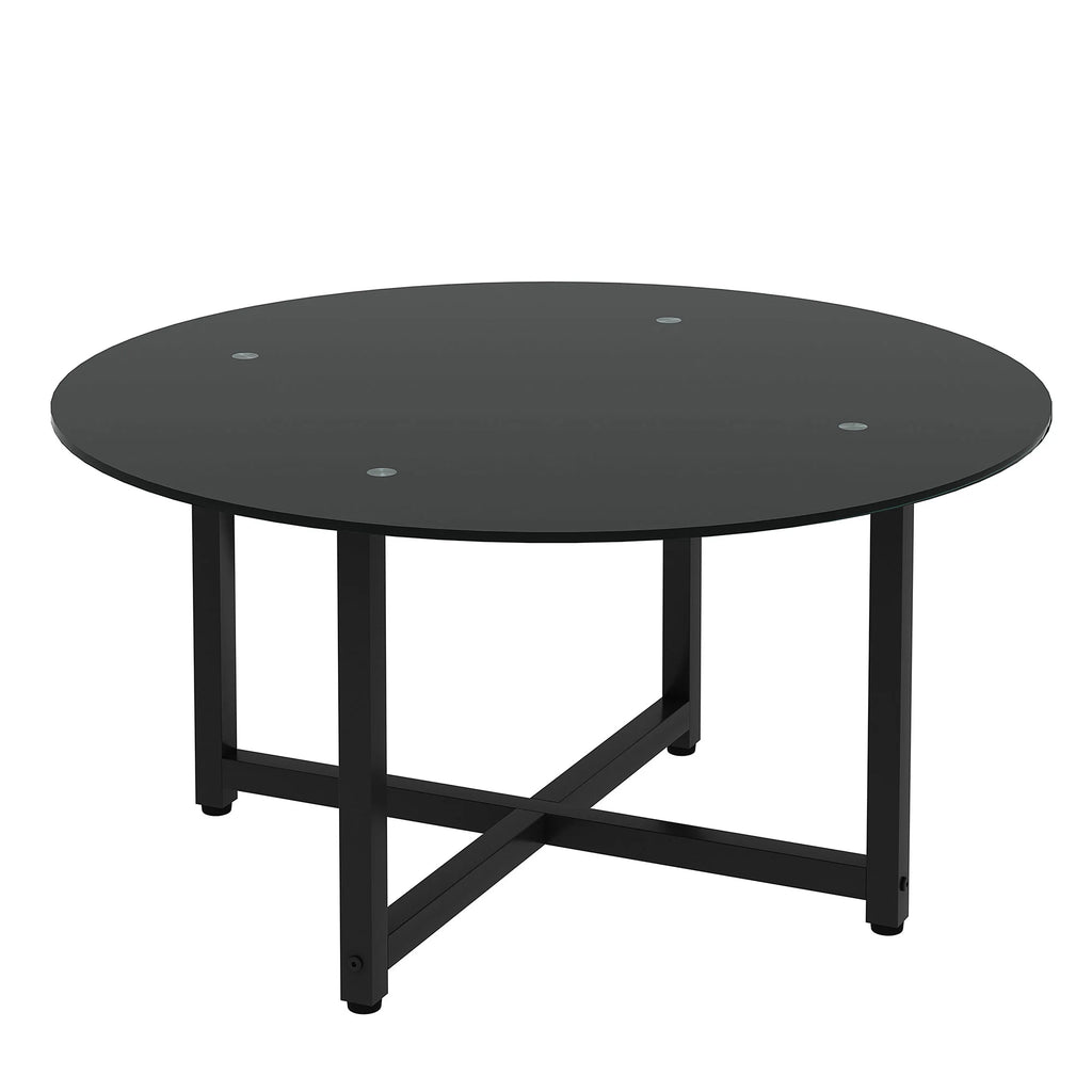 Round Glass Coffee Table with Metal Base Q7924