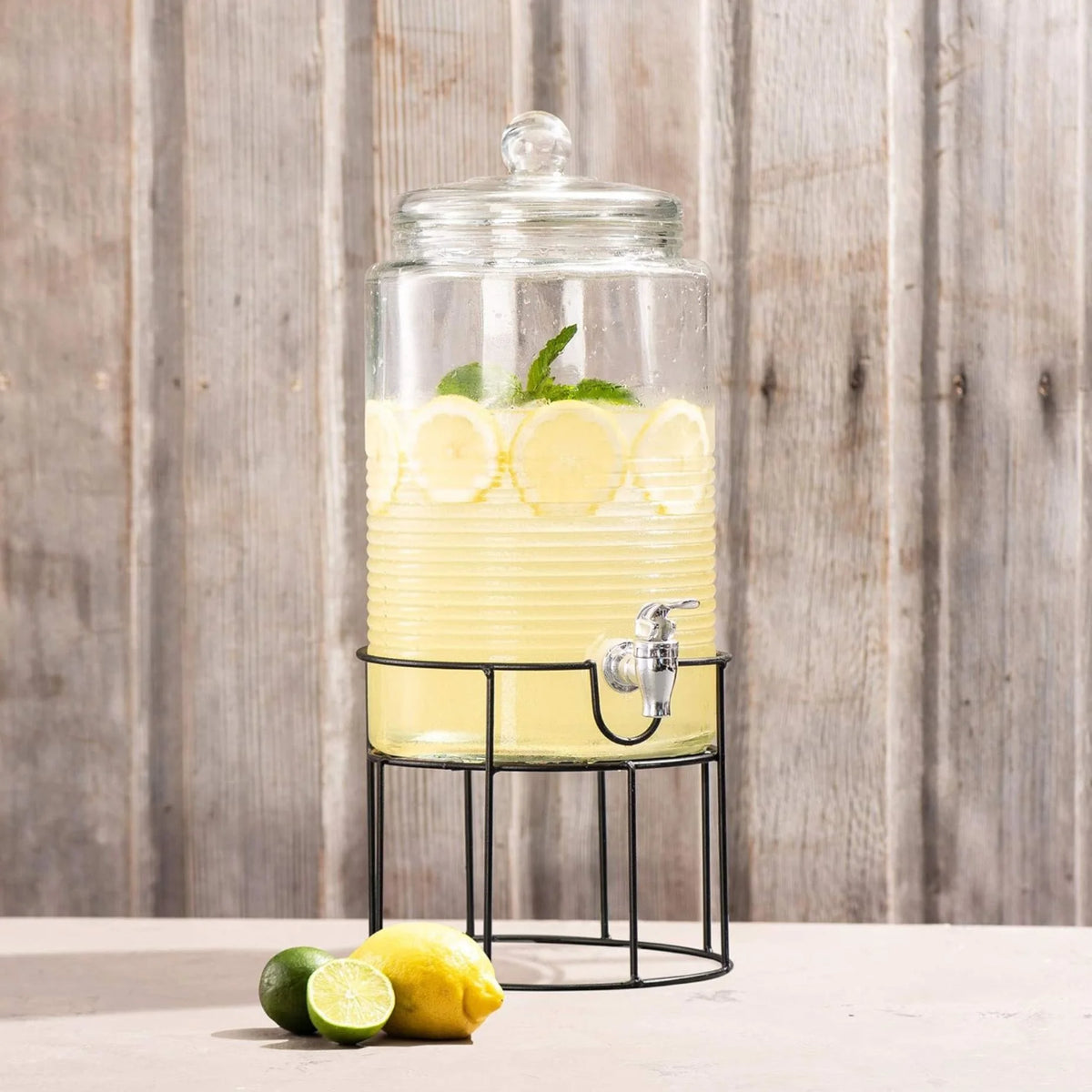 Clear Glass Drink Dispenser with Spigot and Stand B932811