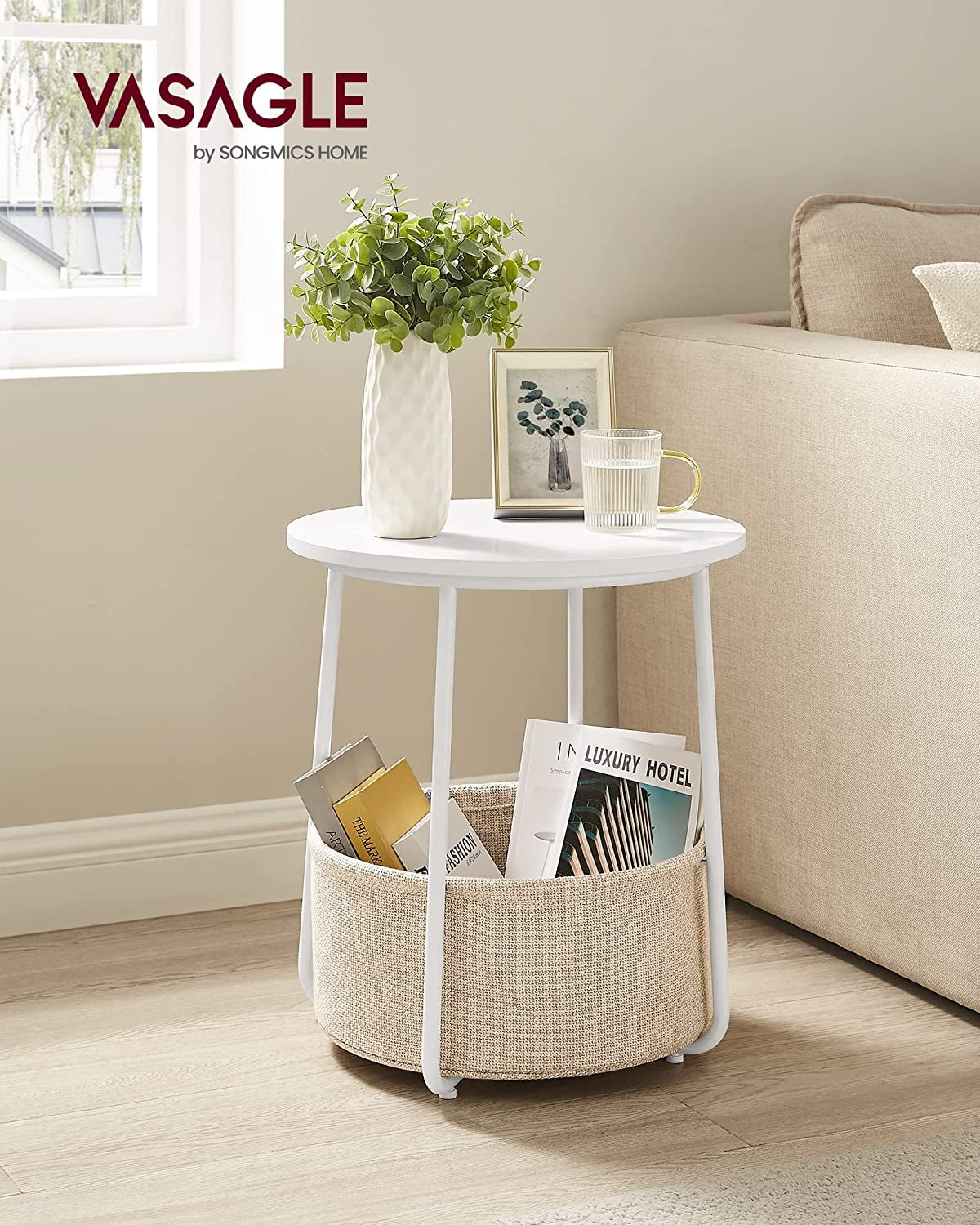 Round Side Table with Fabric Storage Basket W979444