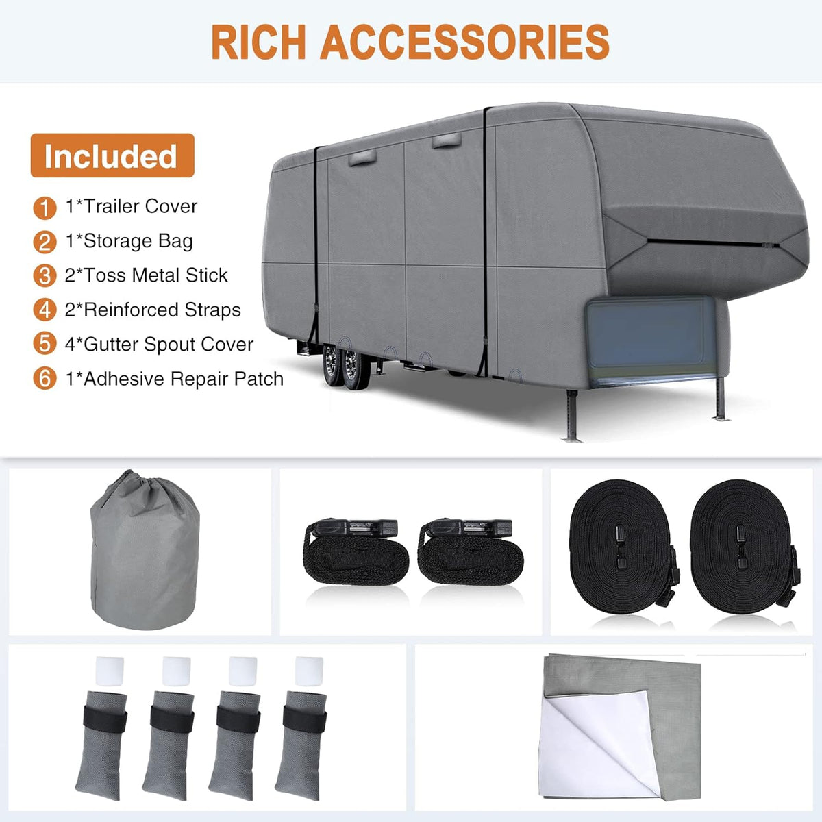 5 Layers Heavy Duty Fifth Wheel RV Cover 40’1”-43’ K3183