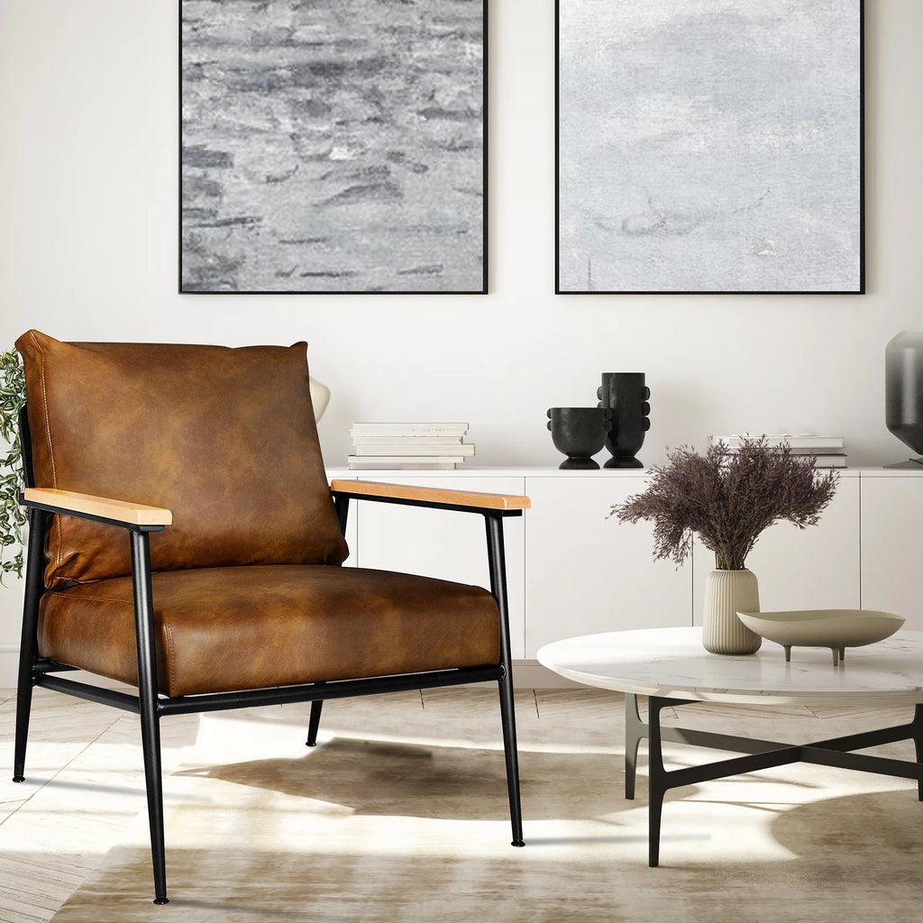 Brown PU Leather Accent Chair O22636