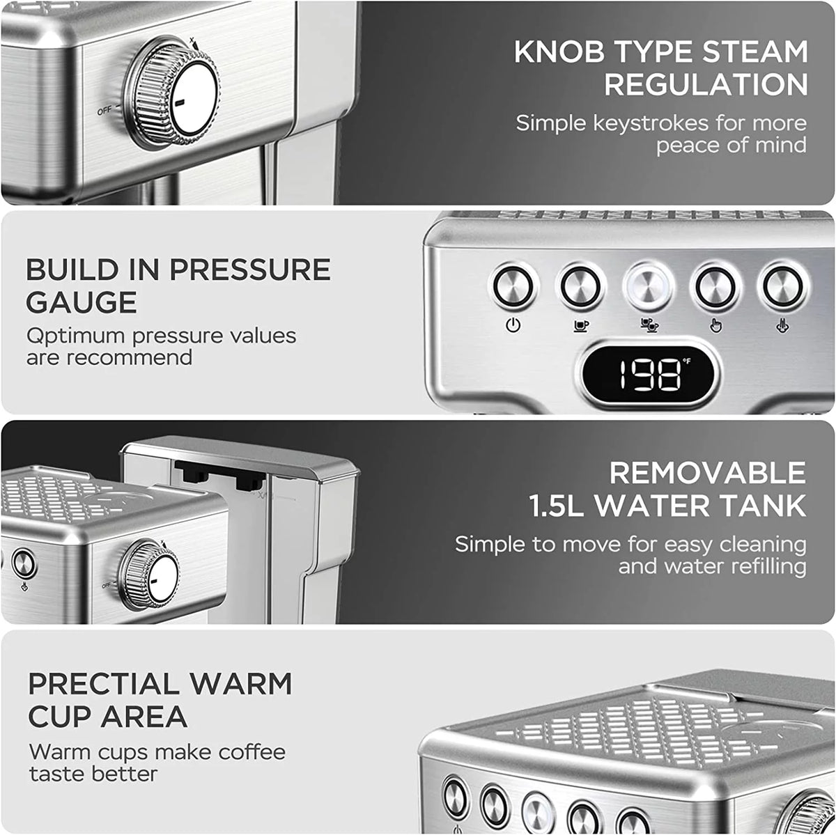 20 Bar Espresso Machine 1.5L Stainless Steel U839