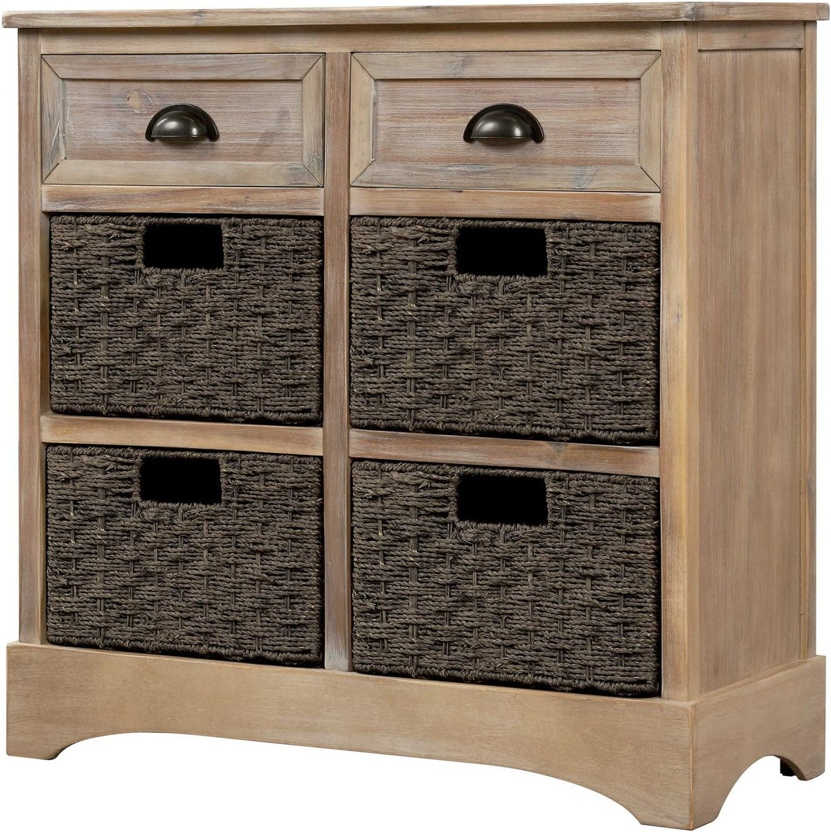 White Wicker Storage Cabinet with 4 Baskets and 2 Drawers M59471