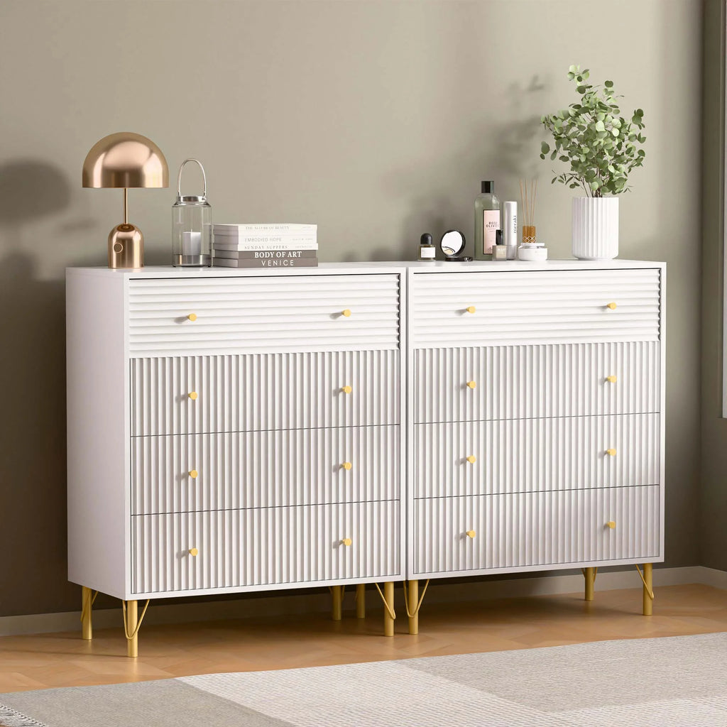 White 4 Drawer Dresser Set of 2 Y341077