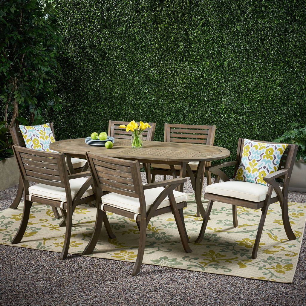 Acacia Wood 7 Piece Dining Set with Cushion S217