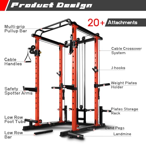 Multi-Function Squat Rack Power Cage with Cable Crossover System E741