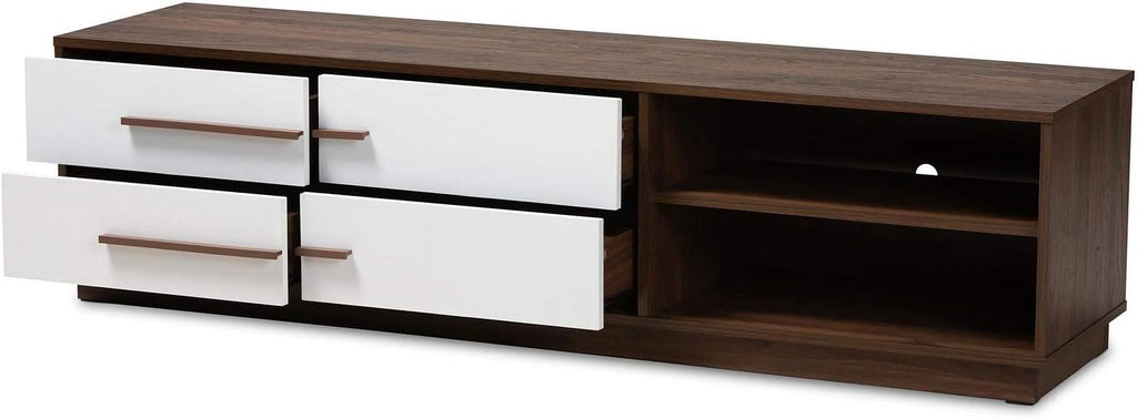 Two-Tone White And Walnut 4-Drawer Wood TV Stand S723