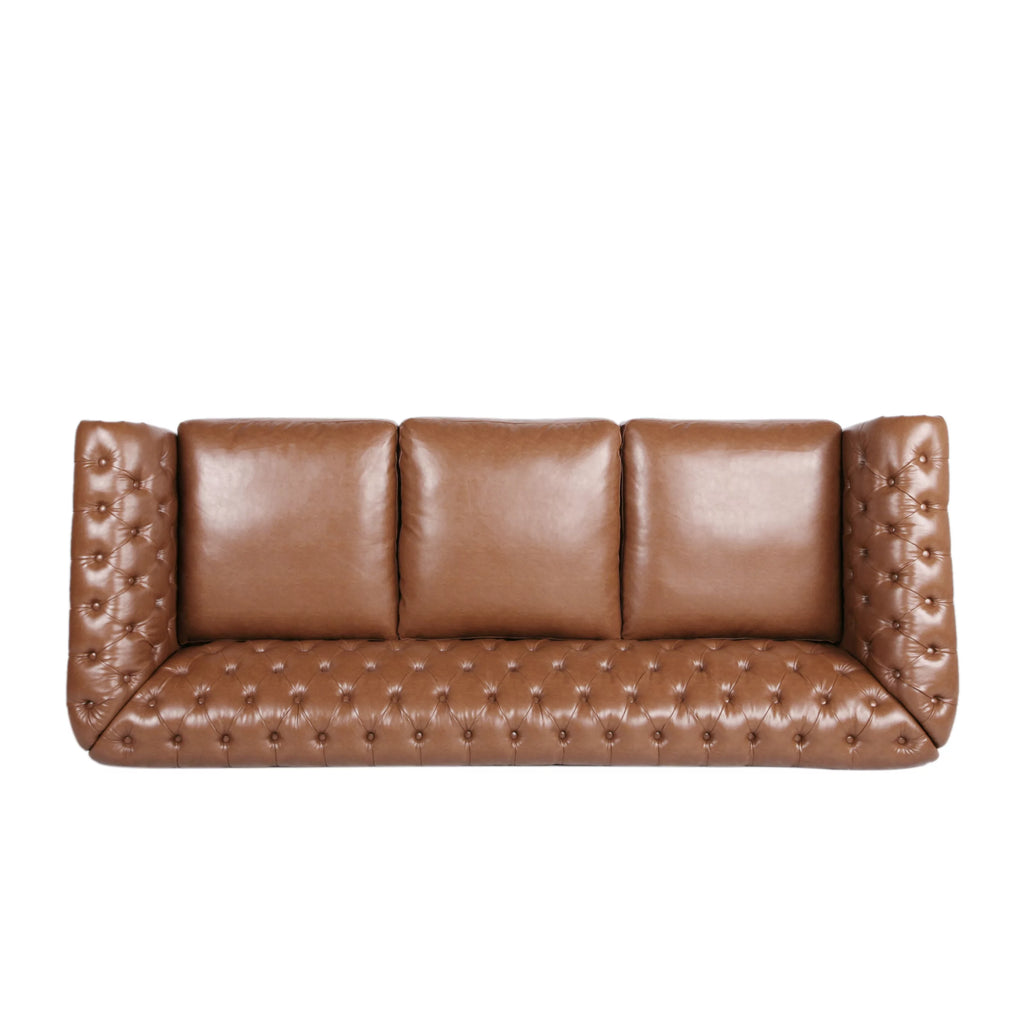 Cognac Brown Faux Leather 3 Seater Sofa H46706