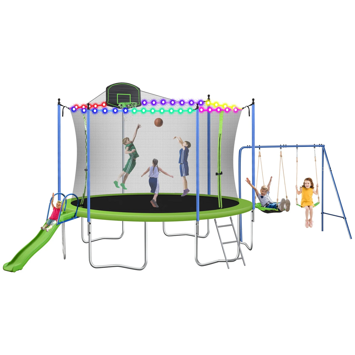 12/14FT Trampoline with Swing and Slide, 1000LBS Capacity X361429