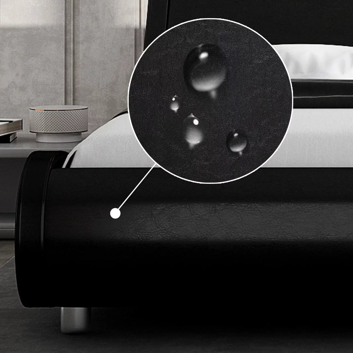 Glossy Black Full Size Platform Bed Frame with Leather Curved Adjustable Headboard O2678
